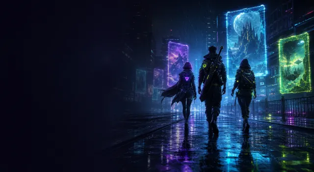 Een sfeervolle futuristische gamewereld met neonlichten